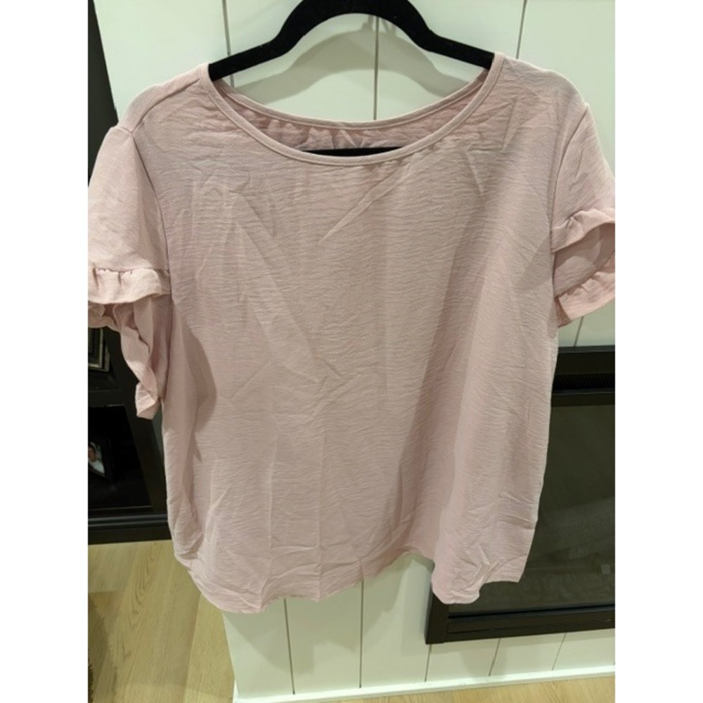 Shein Curve Blush Pink Ruffle Tulip Sleeve Scoop Neck Blouse Top 1XL Plus Size